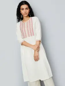 max Geometric Thread Work Cotton Straight Kurta