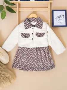 Bella Moda Girls Printed Woollen Fit & Flare Dress With Jacket