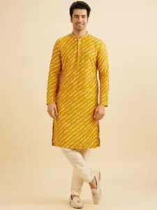 Manyavar Leheriya Printed Sequinned Mandarin Collar Straight Kurta with Pyjamas