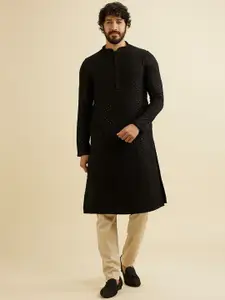 Manyavar Geometric Embroidered Sequinned Mandarin Collar Straight Kurta with Pyjamas