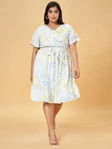 Honey Curvytude by Pantaloons Women Plus Size Floral Print Flared Sleeve Fit & Flare Dress