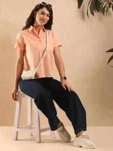 Gazillion Women Original Spread Collar Solid Cotton Semiformal Shirt