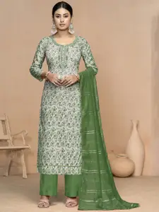 Maroosh Floral Printed Thread Work Unstitched Dress Material