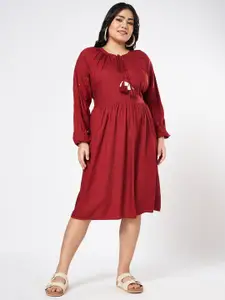 Honey Curvytude by Pantaloons Women Plus Size Tie-Up Neck Fit & Flare Dress