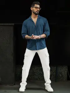 Powerlook Men Spread Collar Textured Relaxed Fit Casual Shirt