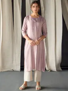 Bombay Bloom Striped Printed Regular Linen Straight Kurta