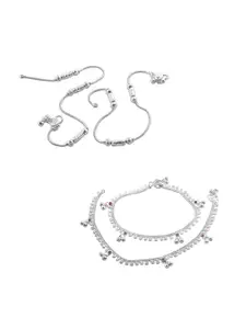Lila Set of 2 Silver-Plated Stone Studded Anklets