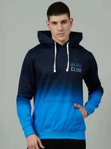 GO DEVIL Men Typography Printed Ombre Hooded Sweatshirt