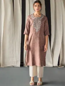 Bombay Bloom Floral Embroidered Regular Jacquard Straight Kurta