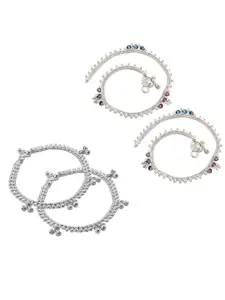 Lila Set of 2 Silver-Plated Stone Studded Anklets