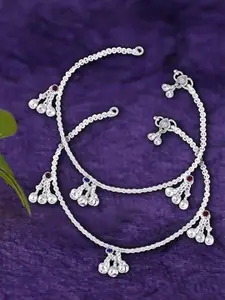 Lila Set of 2 Silver-Plated Stone Studded Anklets