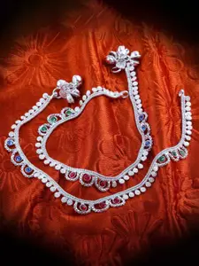 Lila Set of 2 Silver-Plated Stone Studded Anklets