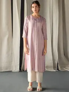 Bombay Bloom Striped Printed Regular Linen Straight Kurta