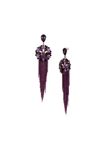 YouBella Gold-Plated Tasselled Stone Studded Drop Earrings