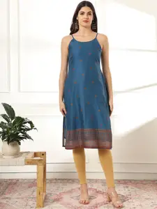 Anouk Floral Printed Shoulder Straps Pure Cotton Straight Kurta