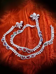 Lila Set of 2 Silver-Plated Stone Studded Anklets