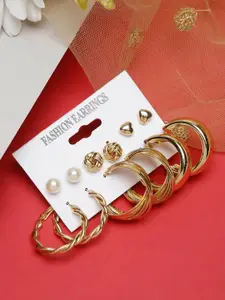 YouBella Set Of 6 Gold-Plated Contemporary Stone Studded Studs