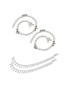Lila Set of 2 Silver-Plated Stone Studded Anklets