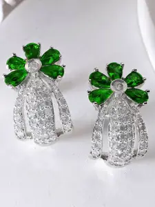 KARATCART Silver-Plated American Diamond Studded Contemporary Studs