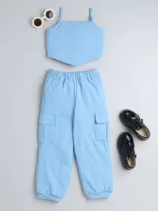 taffykids Girls Shoulder Straps Neck Sleeveless Top With Jogger