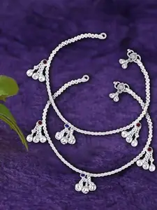 Lila Set of 2 Silver-Plated Stone Studded Anklets