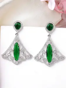 KARATCART Silver Plated Cubic Zirconia Contemporary Drop Earrings