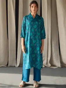 Bombay Bloom Floral Printed V-Neck Straight Kurta