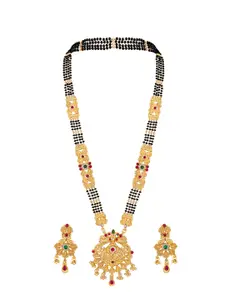 Peora Gold-Plated Artificial Stones and Beads Mangalsutra & Earrings