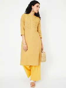 max Abstract Woven Design Mandarin Collar Cotton Straight Kurta