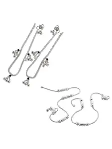 Lila Set of 2 Silver-Plated Stone Studded Anklets