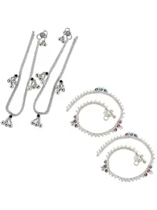 Lila Set of 2 Silver-Plated Stone Studded Anklets