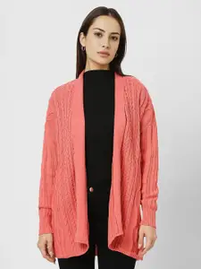 Van Heusen Woman Shawl Collar Self Design  Front-Open Cable Knit Sweaters
