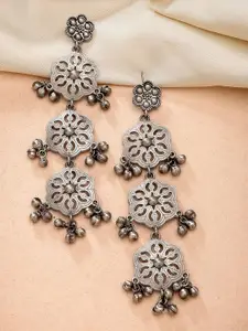 KARATCART Silver-Plated Oxidised Contemporary Drop Earrings