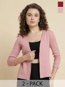 UnaOne Pack Of 2 Self Design Open Front Cotton Shrugs