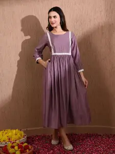 DECKEDUP Women Round Neck Empire Ethnic Dress