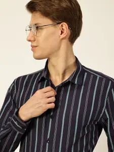 INVICTUS Men Original Spread Collar Vertical Striped Cotton Slim Fit Formal Shirt