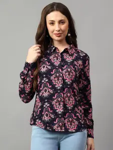 NKSA FASHION Women Spread Collar Floral Printed Casual Shirt