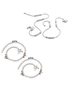 Lila Set of 2 Silver-Plated Stone Studded Anklets