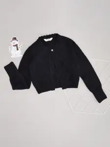 Pantaloons Junior Girls Round Neck Front-Open Crop Sweaters