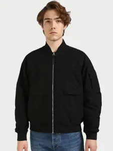 Calvin Klein Jeans Men Stand Collar Solid Casual Bomber Jacket