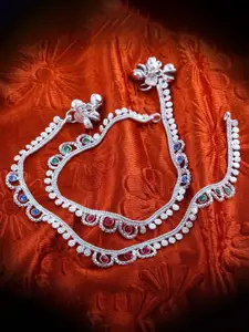 Lila Set of 2 Silver-Plated Stone Studded Anklets