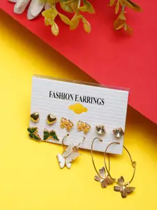 YouBella Pack Of 12 Gold Plated Artificial Stones Studded Contemporary Drop Earrings