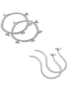Lila Set of 2 Silver-Plated Textured Anklets