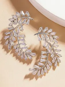 KARATCART Silver-Plated Contemporary American Diamond Studs Earrings