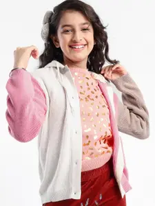 ARIAS By LARA DUTTA Girls Colourblocked Hooded Long Sleeves Front-Open Sweaters