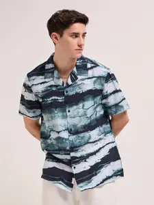 THE BEAR HOUSE Men Cuban Collar Abstract Printed Casual Shirt