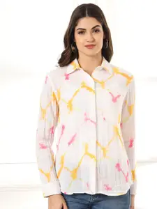 CHARMGAL Women Classic Spread Collar Dyed Cotton Casual Shirt