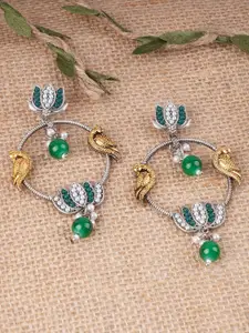 Adwitiya Collection Silver Plated Pigeon & Lotus Design Oxidised Pearls Drop Earrings