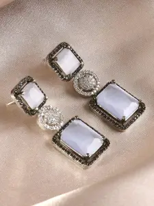 Adwitiya Collection Rhodium-Plated Crystal Stone Studded Drop Earrings