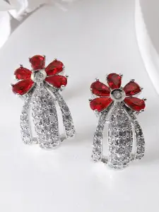 KARATCART Silver-Plated AD Studded Contemporary Drop Earrings